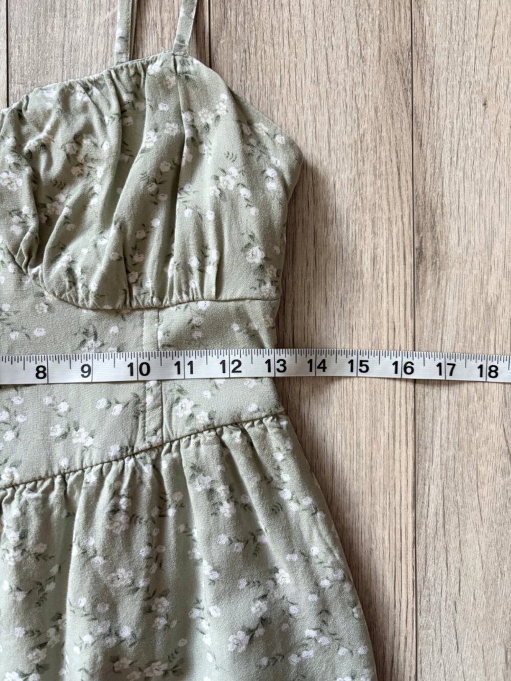 Hollister Sage Green Ditsy Floral Double Tier Corset Mini Dress Womens Medium - Picture 10 of 13